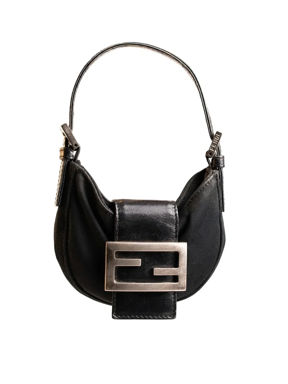 Fendi Black Mini Hobo Shoulder Bag with Silver FF Buckle